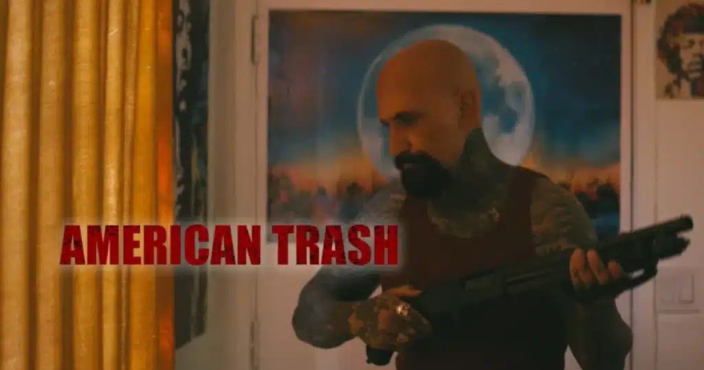American Trash title card - Robert LaSardo holding a shotgun