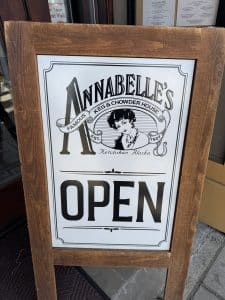 Spooky Alaska - The open sign for Annabelle's haunted saloon